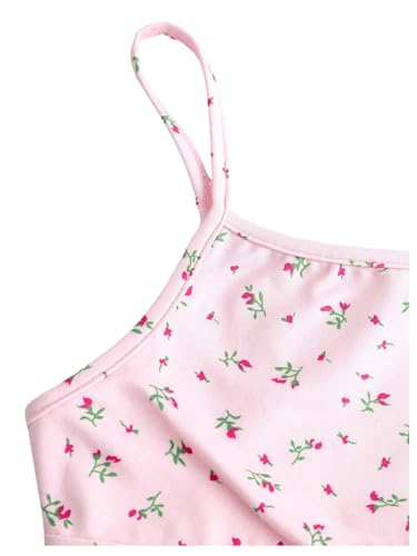 Milumia Blusa feminina Ditsy floral com botões e alças finas para verão, Rosa claro, 13 Anos