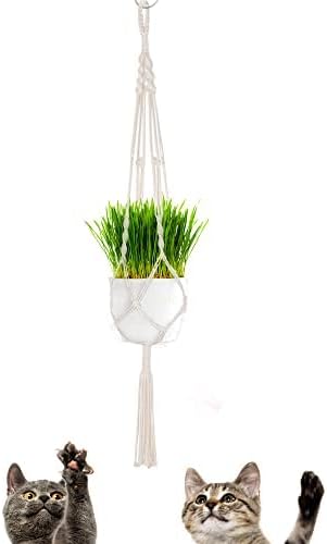 FLORO Macrame Plant Hanger Indoor Hanging Planter, Anti-cat Scratch & Chew, Stops Kittens, Rabbits, and Puppies from Eating Flowers, Braided Hemp Rope Home Decor, Potted Flower