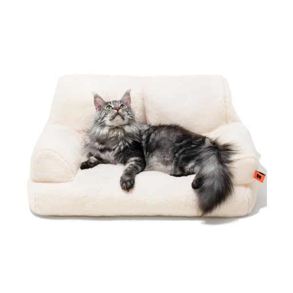 MEWOOFUN groß Katzenbett kleines Hundesofa Flauschig und waschbar Katzensofa Hundebett für Katzen, weich Katzenbett katzencouch mit Rutschfester Unterseite, weiß 66x48cm