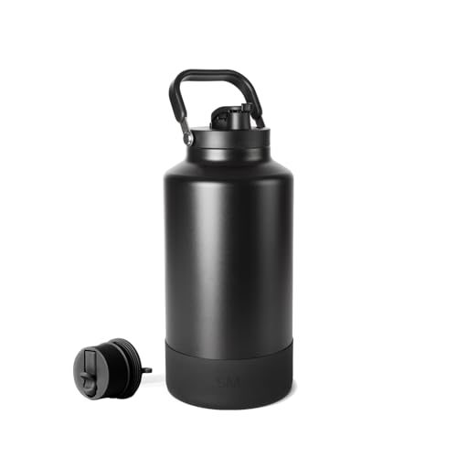 Image of Simple Modern Trek Pivot | Gallon Water Bottle Jug with Handle & Boot | Interchangeable Straw & Chug Lids | Large Insulated Stainless Steel | Sports Camping Outdoors | 128oz, Midnight Black