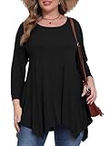 BELAROI Women 3/4 sleeve Swing Tunic Tops Plus size T Shirt (3X, Black)