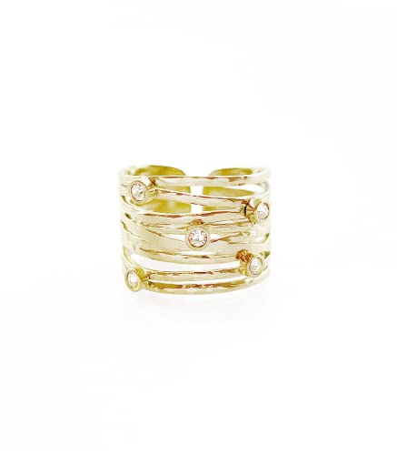  Paloma Bijoux Anello multifilo regolabile con cristalli in acciaio inox alla moda da donna, [AD] Adjustable, Acciaio 316