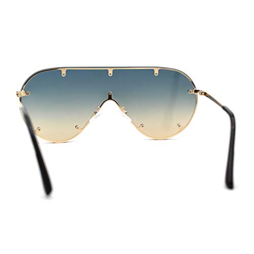 Metal Stud Brow Line Flat Top Rimless Shield Racer Sunglasses4