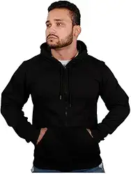 Moletom com Zíper Blusa de Frio Fechado Flanelado Moleton Com Capuz Blusão Casaco de Algodão Unissex Feminino Masculino Liso Sem Estampa