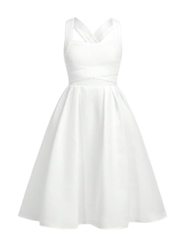 SHENHE Girl's Criss Cross Bow Dress Smocked A Line Fit and Flare Midi Party Dresses