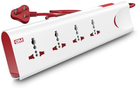 GM 3060 Extension Board 10Amp Output 250 Volts with 2 Mtr Extension Cord & Surge Protector | Master Switch, Safety Shutter, 4