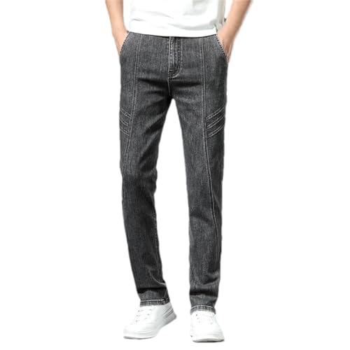 Men's High Waist Printed Jeans Loose Fit Straight Leg Stretch Denim Trousers Plus Size Casual Style