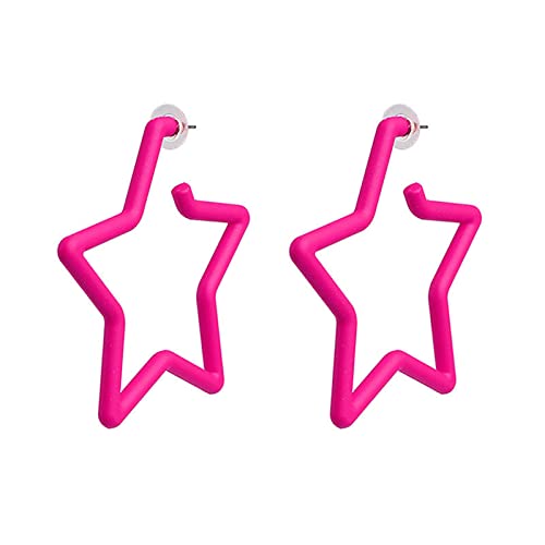 Onlyjump Classic Big Earrings Retro Neon Geometric Earrings 80 90S Colorful Star Hoop Earings For Women Girls Colorful Geometric Earrings Exaggerated Statement Jewelry (Rose Red Star) #TOP14