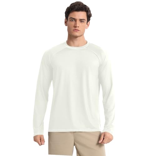 GuoChe Ivory White Men's UPF 50+ Swim Shirts Comfortable Elasticity UV Protective Clothing Running
