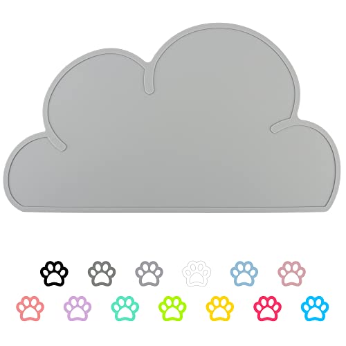 DesignSter Pet Food Mats–Dog Cat Feeding Mat Top Grade Cloud Silicone Pad Anti-Slip Waterproof Anti-Slip Bowl Placemat (Gray)