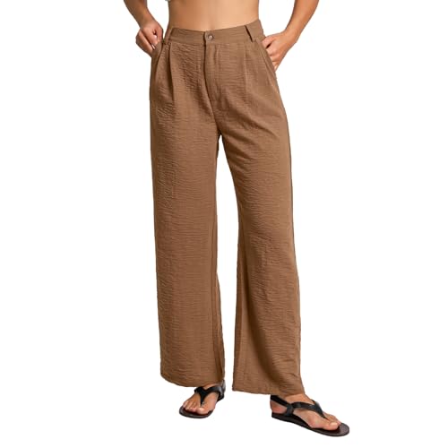 Pantalon de costume confortable Amazhiyu en lin avec poches