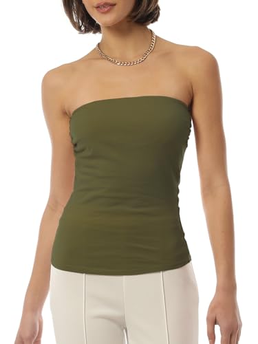 Image of MixMatchy Women's Stretchy Strapless Tube Top Y2K Bandeau Top