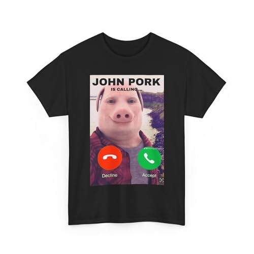 John Pork Funny Answer Call Phone T-Shirt, Brainrot T-Shirt (US, Alpha, Medium, Regular, Regular,...
