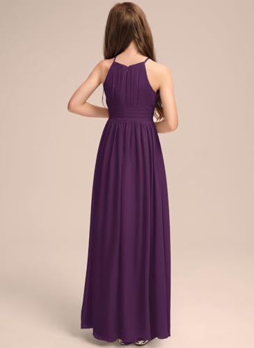 Junior Bridesmaid Dress for Teen Girls, Flower Girl Dresses with Pleated A-line Halter Floor-Length Chiffon4