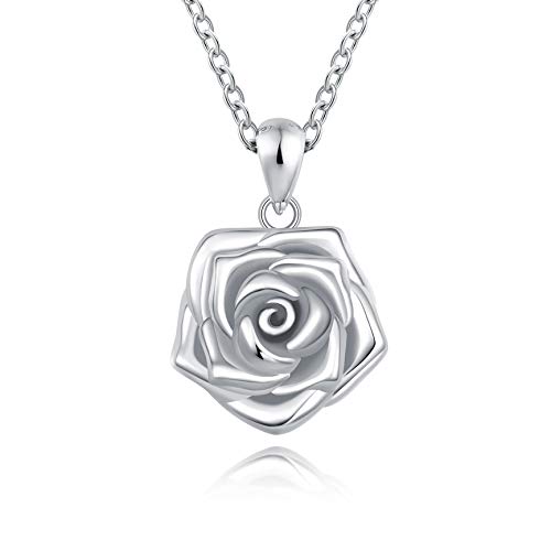 BEILIN Rose Flower Cremation Urn Pendant Necklace 925 Sterling Silver Keepsake Memorial Flower Urn Jewelry for Ashes