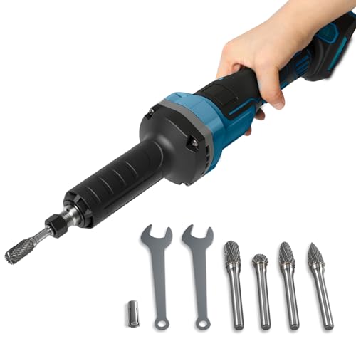 Akku-Schleifmaschine kompatibel mit Makita 18 V bürstenloser elektrischer Geradschleifer mit 5 Stück 6 mm Schaft Schleif-Bits zum Entrosten Schleifen Polieren Entgraten (ohne Batterie)
