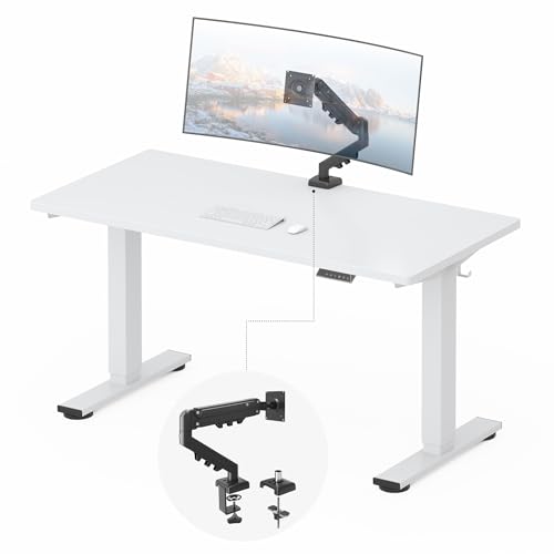 Image of FLEXISPOT EN2 55''x28'' Standing Desk with Monitor Mount Bundle, 1 inch Thick One-Piece Desktop, Fully Adjustable Single Monitor Arm with Cable Management, Bundle for Home Office, Gaming & Study, White