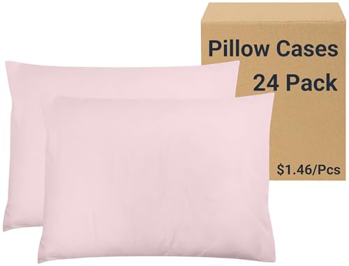 ZPECC Pillow Cases Bulk 24 Pack - King Pillowcases with Envelope Closure, Soft Brushed Microfiber Pillow Cover for Hotel Airb&bs Hospital Bedding Essential, Nude Pink