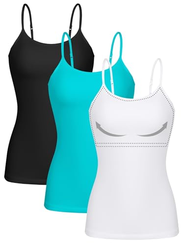 Image of ATTRACO Women 3 Pack Cotton Camisoles with Shelf Bra Adjustable Spaghetti Strap Tank Tops