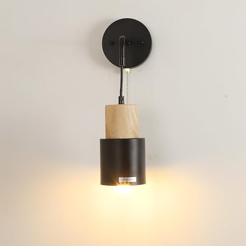Image of Pull Chain Wall Sconce Light,Industrial Farmhouse Black Wall Wall Lamp Wall Light Fixture for Kitchen Island Mirror Bedroom Bathroom Hallway, BC09001
