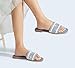 LUCKY STEP Women's Rhinestone Flat Sandals Square Open Toe Sparkly Glitter Fashion Braided Slide Sandals Summer(Denim Blue,6.5)