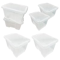 Large Spacious 24 Litre Clear Plastic Transparent Home Office Schools Storage Organising Containers With Lids (5 Storage Boxes)