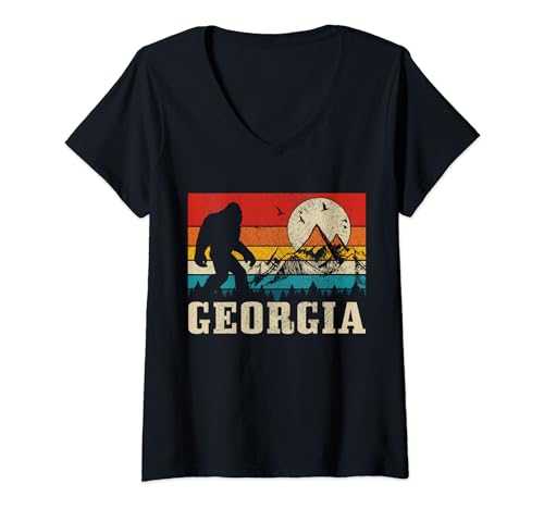 Mujer Georgia Bigfoot Vintage Montañas Senderismo Camping Regalo Camiseta Cuello V