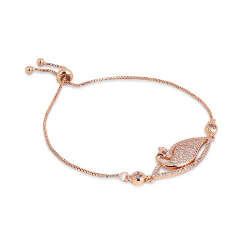 Image of Nilu's Collection Rose Gold Plated American Diamond Crystal Contemporary Bracelet Jewellery with Adjustable Pull-Chain Bracelet for Women & Girls