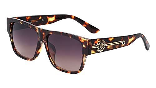 Kleo Legacy - Flat Top Classic Side Coin Lion Head Medallion Square Hip Hop Sunglasses