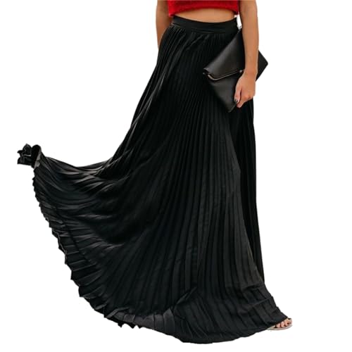 crazynekos Women's High Elastic Waist Pleated Flowy Swing A-line Maxi Skirts - Main Image