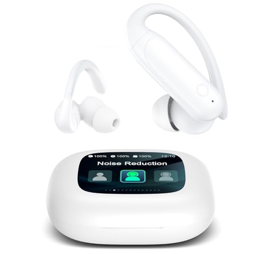 Image of LEEMC Wireless Earbuds, Bluetooth Headphones 6.0, Ear Buds with Touch Screen, ANC ENC Noise Cancelling, 40H Bass Stereo Sound Over-Ear Earphones for iOS, Android, Sports, Workout, White