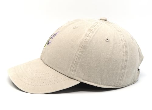 Gorra de algodón con bordado de flor lavanda miniatura 3