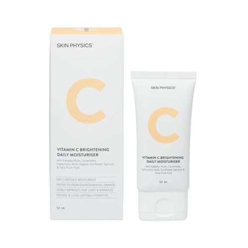 Skin Physics Vitamin C Brightening Daily Moisturiser 50ml – Hydrating Cream with Hyaluronic Acid, Ceramides & Kakadu Plum – Targets Dry Skin, Fine Lines & Uneven Texture