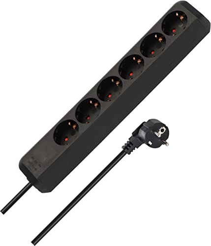 Brennenstuhl Eco-Line, Steckdosenleiste 6-Fach (Mehrfachsteckdose mit erhöhtem Berührungsschutz und 1,5m Kabel) schwarz