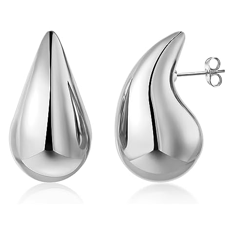 Chunky Silver Hoop Earrings for Women Lightweight Drop Hoops Hypoallergenic Silver Plated Earrings Fashion Jewelry for Women (Silver) Cover