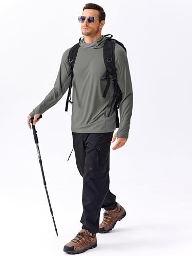 Image of PINSPARK Men's Sun Protection Hoodie with Mask UPF 50+ UV Long Sleeve Shirt Men Rash Guard Performance Fishing Hiking Shirt