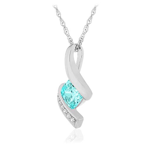 Lexi And Rose .925 Sterling Silver, Cushion-Cut Birthstone & Created White Sapphire Twist Pendant Necklace On 18" Rope Chain - March, Lab Created Aquamarine #TOP3