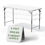 Ortus Collective Folding Table 4 Foot - 3-Position Adjustable Height, Heavy Duty 400 lbs Capacity - Portable Tables Folding for Camping, Party, Indoor & Outdoor Use, 1 Pack