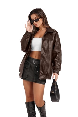 Image of Sampeel Leather Jacket Women Faux Oversized Motorcycle Bomber Coats 2026 Fall Fashion Outfits Winter Clothes
