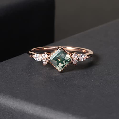 Gem's Beauty Green Moss Agate Rings 14K Gold/14K Rose Gold Three Stone Engagement Ring in 925 Sterling Silver Women's Gold Ring Gifts for Her4