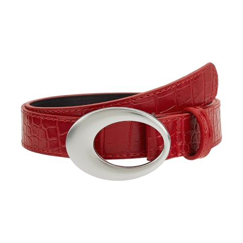 Western Cowgirl Belt for Women - Star Buckle Vintage Leather Waist Belt for Jeans & Dresses-Red