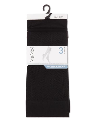 MeMoi Women's 3 Pair Pack Herringbone/Solid/Diamonds Trouser Socks2