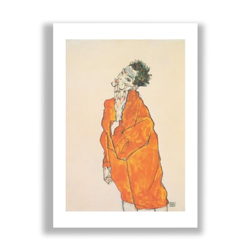 Affiche Egon Schiele Selbstin Oranger Jacke grande impression d'art moderne semi-brillante