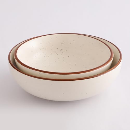 Image of miah decor Ceramic Serving Bowl- Pack of 2 | Speckled Ivory Rustic Stoneware Style Bowl for Rice, Curry, Gravy & Salad | Deep Multipurpose Serving Dish for Parties & Family Meals (STYEL 12)