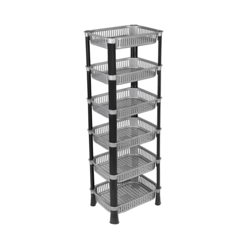 Image of KITCHIVO Multipurpose Storage Organizer Slim Rack Shelf with Wheels for Living Room, Office, Bedroom, Bathroom, Kids Room, Kitchen Trolley (Grey, 6 Layer)