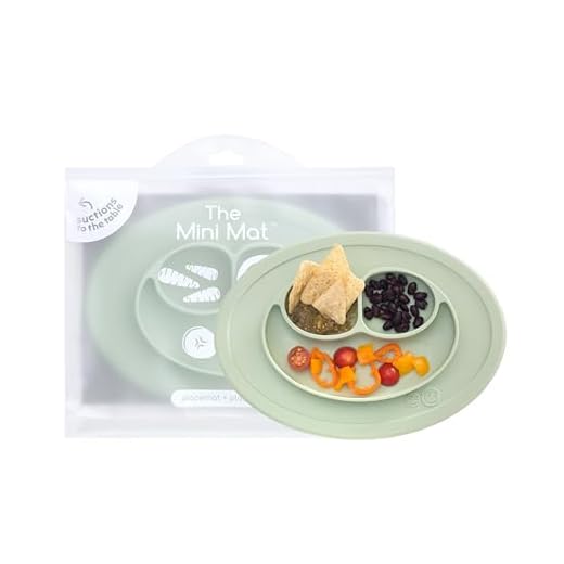 ezpz Mini Mat (Sage) - 6 -12 Months+ - 100% Silicone Suction Placemat + Divided Plate with Three Compartments - Supports Baby-Led Weaning - Designed for Highchair, Table, and Travel