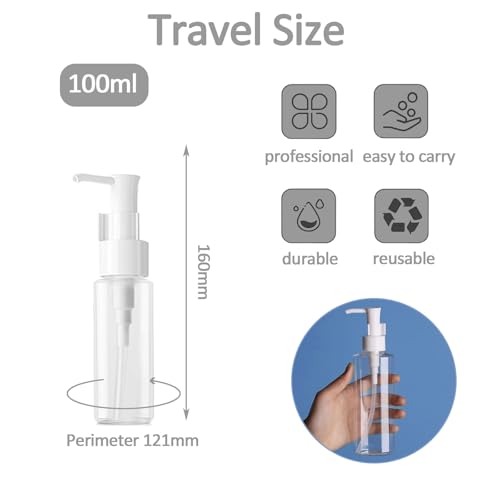 4Pcs 100ML Empty Lotion Dispenser Refillable Clear Plastic Oval Travel Bottles Makeup Cosmetic Container Dispenser with Pump Head & Labels for Gel Creams Shampoo Massage Cleansing Oil - Image 3