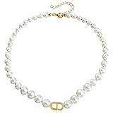 Pearl Choker Letter Necklace for Women, 18K Gold Plated Initial Pendant with Faux Pearls, Dainty Alphabet Jewelry Gift