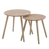 LOLAhome Set de 2 mesitas Nido auxiliares Redondas laminadas en Tono Natural de 48 y 40 cm de diámetro para salón o despacho