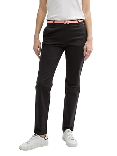 TOM TAILOR Damen 1016542 Slim Chino Hose Mit Gürtel, 14482 - Deep Black, 38W / 30L EU